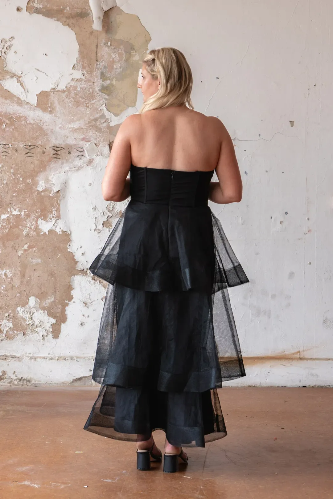 Bariano Kascade Tiered Ruffle Midi Maxi Dress Black Size AU 14 for rent on The Volte - main image