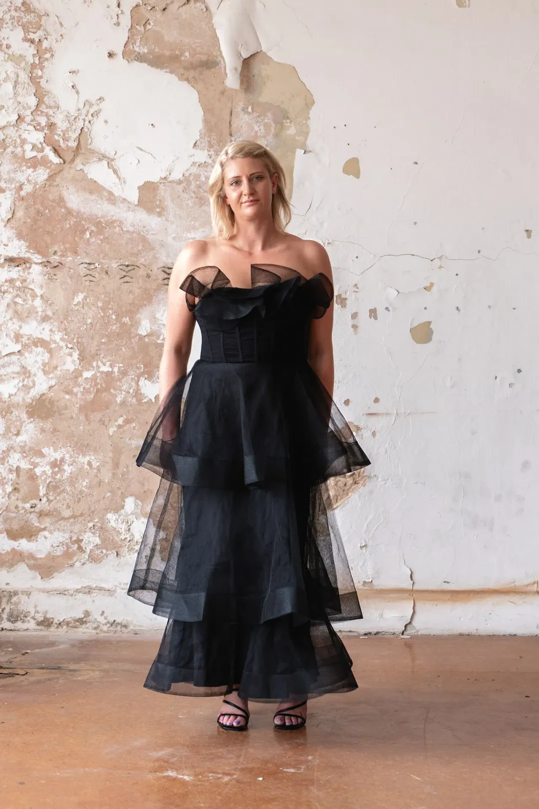 Bariano Kascade Tiered Ruffle Midi Maxi Dress Black Size AU 14 for rent on The Volte - main image