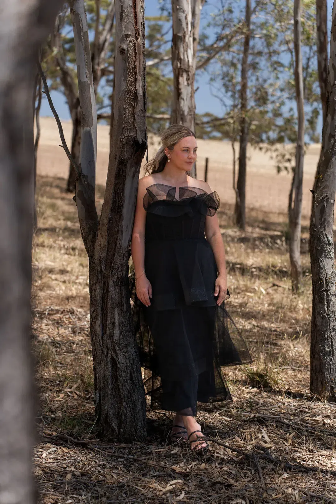 Bariano Kascade Tiered Ruffle Midi Maxi Dress Black Size AU 14 for rent on The Volte - main image