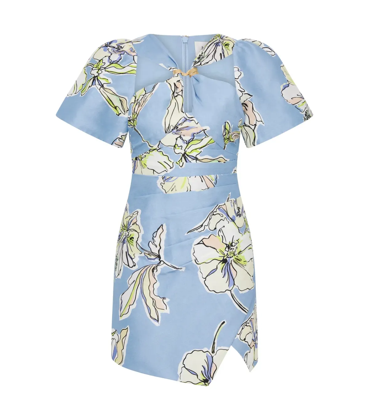 Aje Presence Twisted Mini Dress in Blue Hibiscus Size AU 12 - Image 4