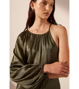 Shona Joy La Lune One Shoulder Balloon Sleeve Midi Dress in Forest Size AU 10 for rent on The Volte - image 2