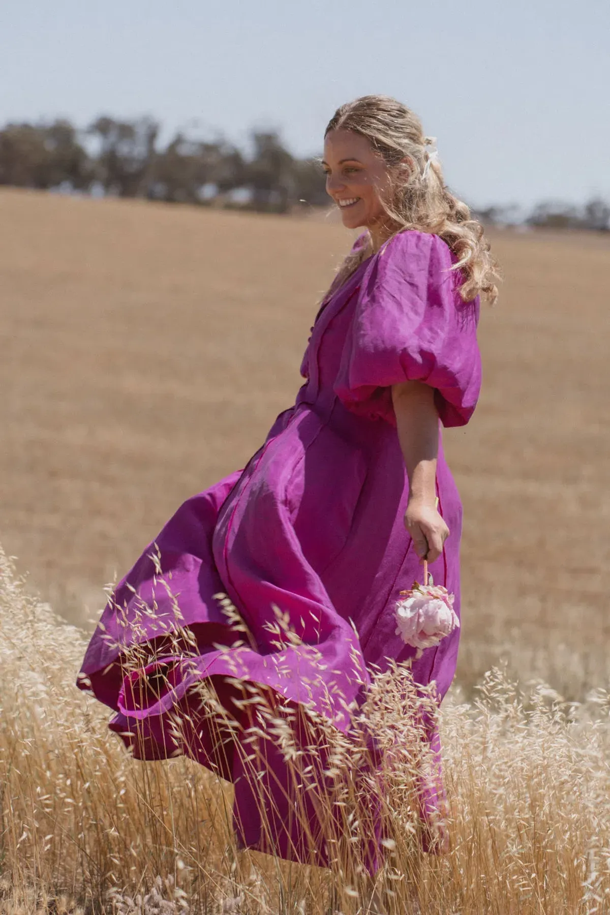 Aje Dusk Puff Sleeve Midi Dress Deep Magenta Size AU 16 - Image 1