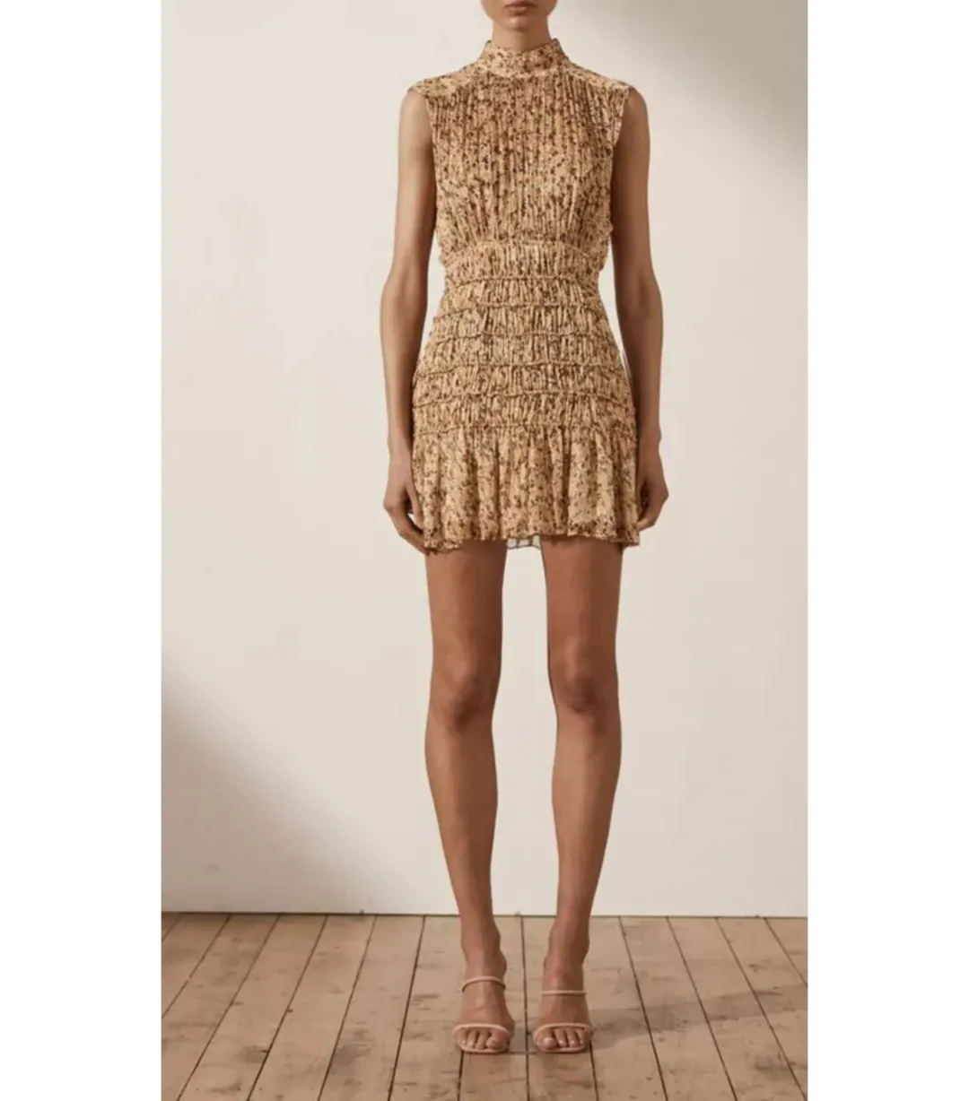 Shona Joy Colette High Neck Corded Mini Dress Print Size AU 10 for rent on The Volte - main image