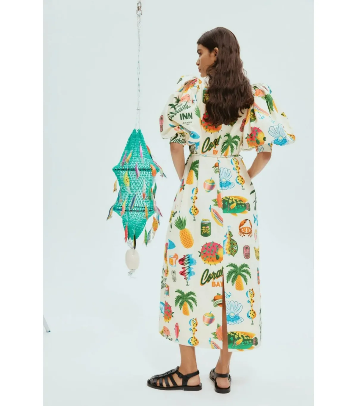 Alémais Samaki Puff Sleeve Midi Dress Print Size AU 12 - Image 5