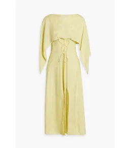 Acne Studios Cape-effect Cupro-blend Jacquard Midi Dress Yellow Size AU 6 for rent on The Volte - image 4