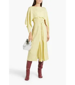 Acne Studios Cape-effect Cupro-blend Jacquard Midi Dress Yellow Size AU 6 for rent on The Volte - image 1