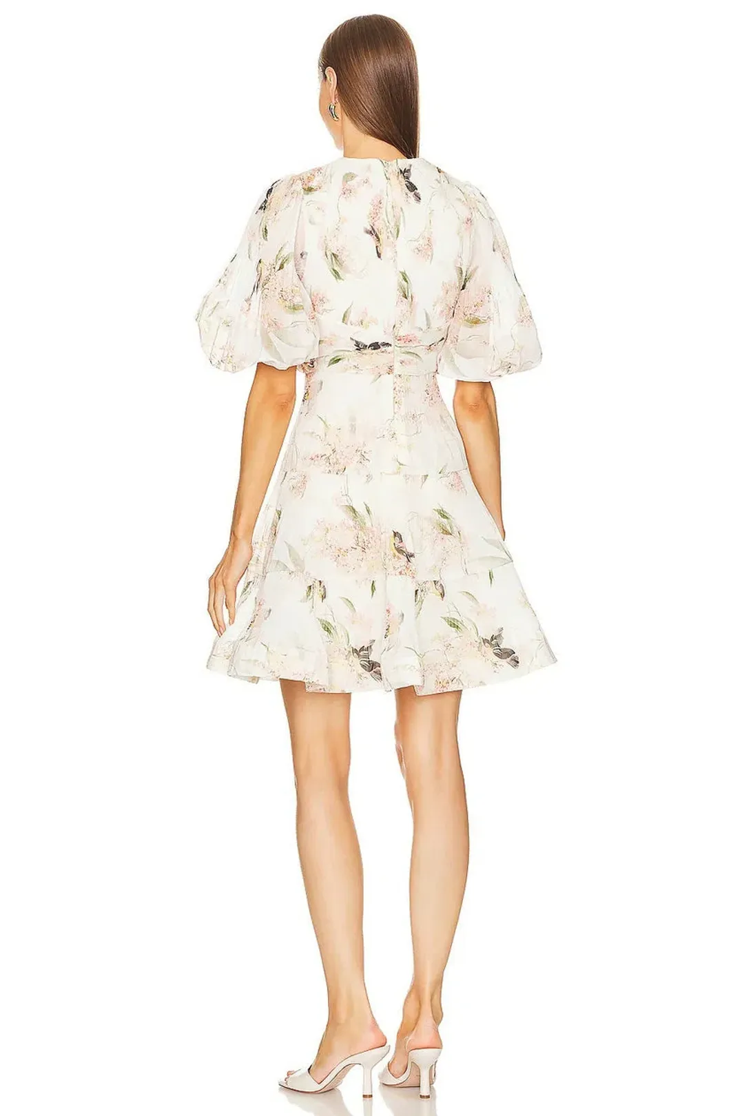 Zimmermann Pleated Mini Dress Coral Birds Print Size 3 / AU 14 for rent on The Volte - main image