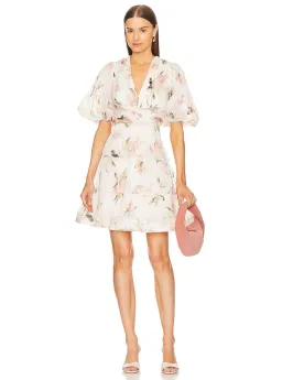 Zimmermann Pleated Mini Dress Coral Birds Print Size 3 / AU 14 for rent on The Volte - image 1