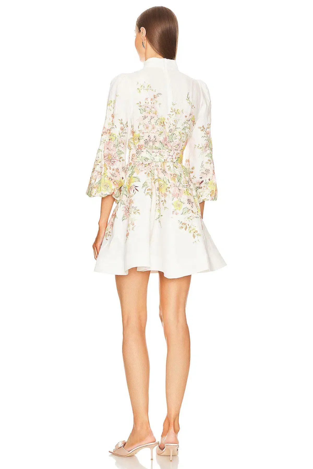 Zimmermann Matchmaker Buttoned Mini Dress Ivory Coral Floral Size 4/ AU 16 - Image 2