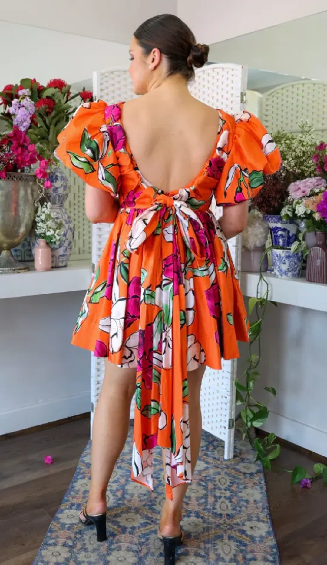 Aje Gretta Bow Back Mini Dress Vivid Camellia Size 12 for rent on The Volte - main image