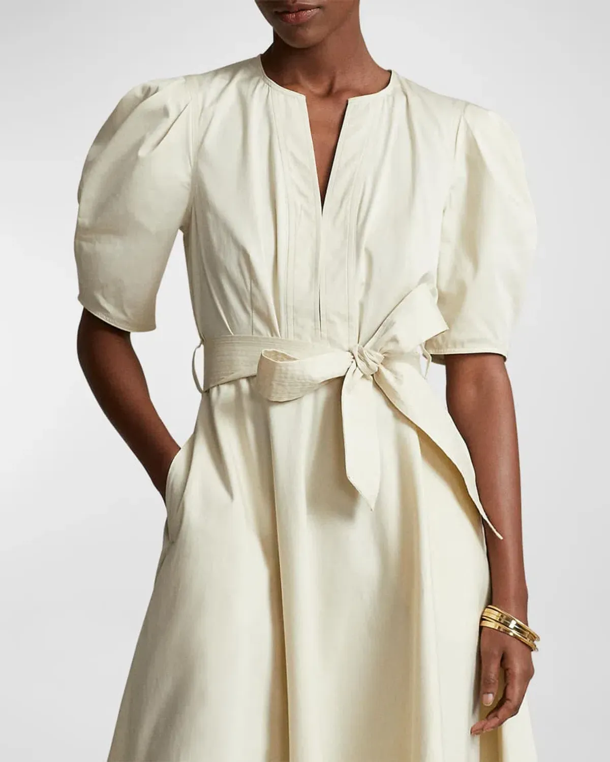Polo Ralph Lauren Handkerchief Cotton Puffed Sleeve Dress Beige Size 6 - Image 2