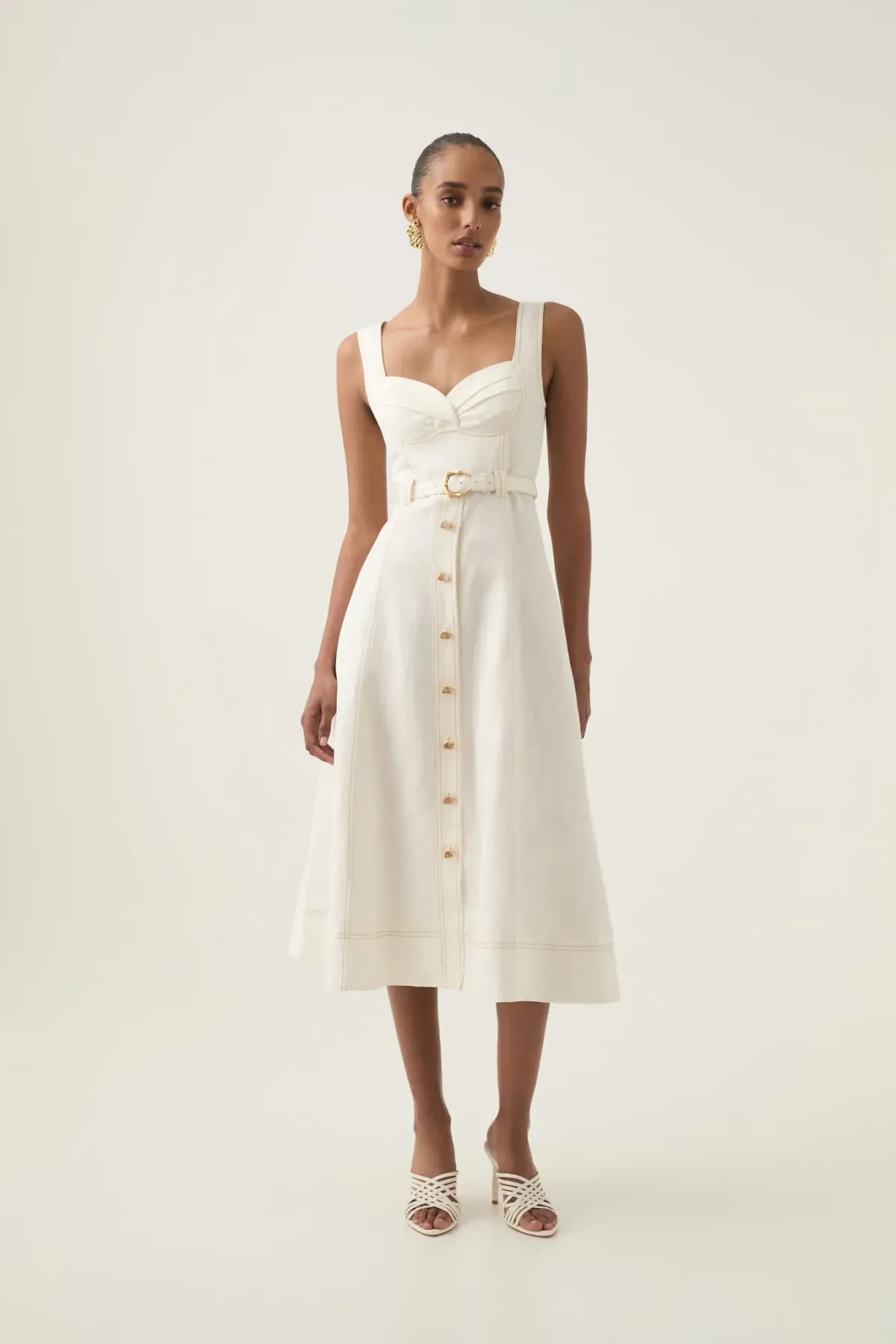 Aje Primary Belted Midi Dress Ivory Size 12 for rent on The Volte - main image