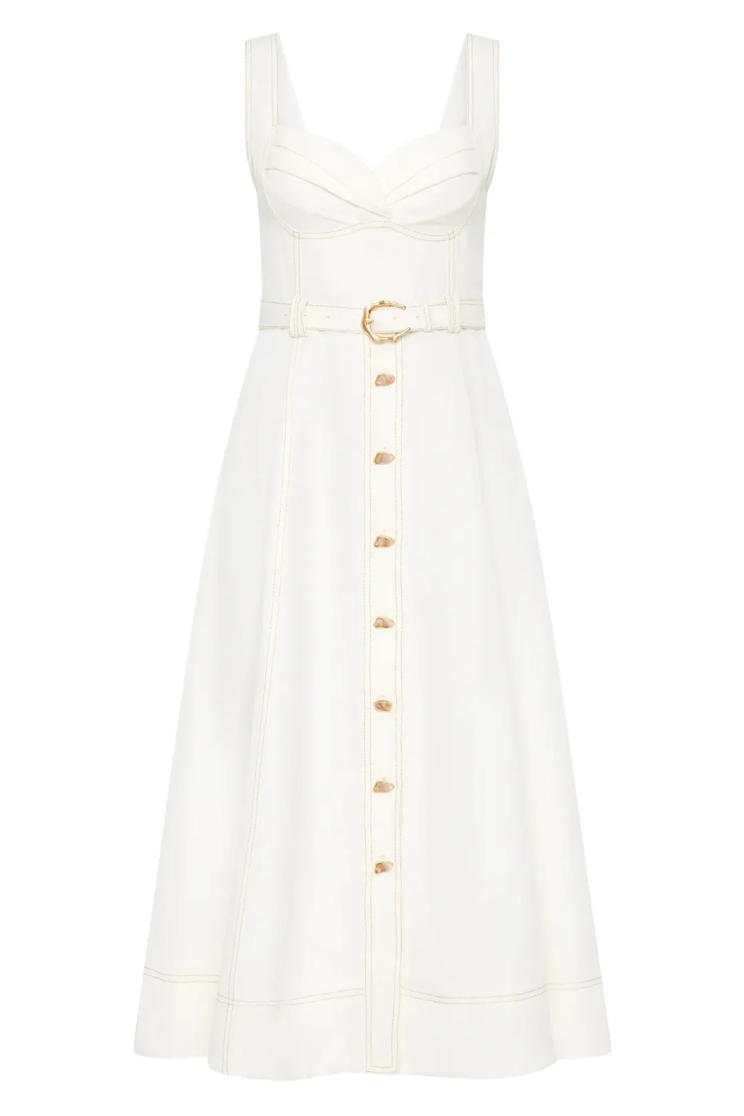 Aje Primary Belted Midi Dress Ivory Size 12 for rent on The Volte - main image