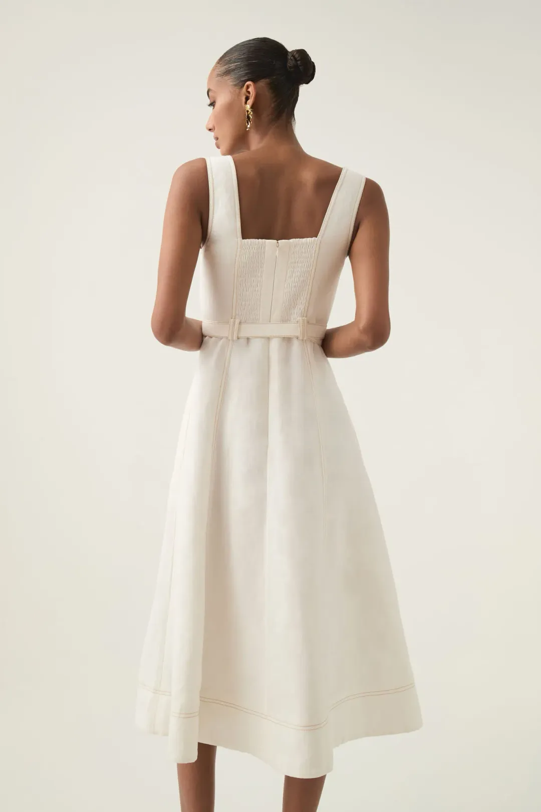 Aje Primary Belted Midi Dress Ivory Size 12 for rent on The Volte - main image