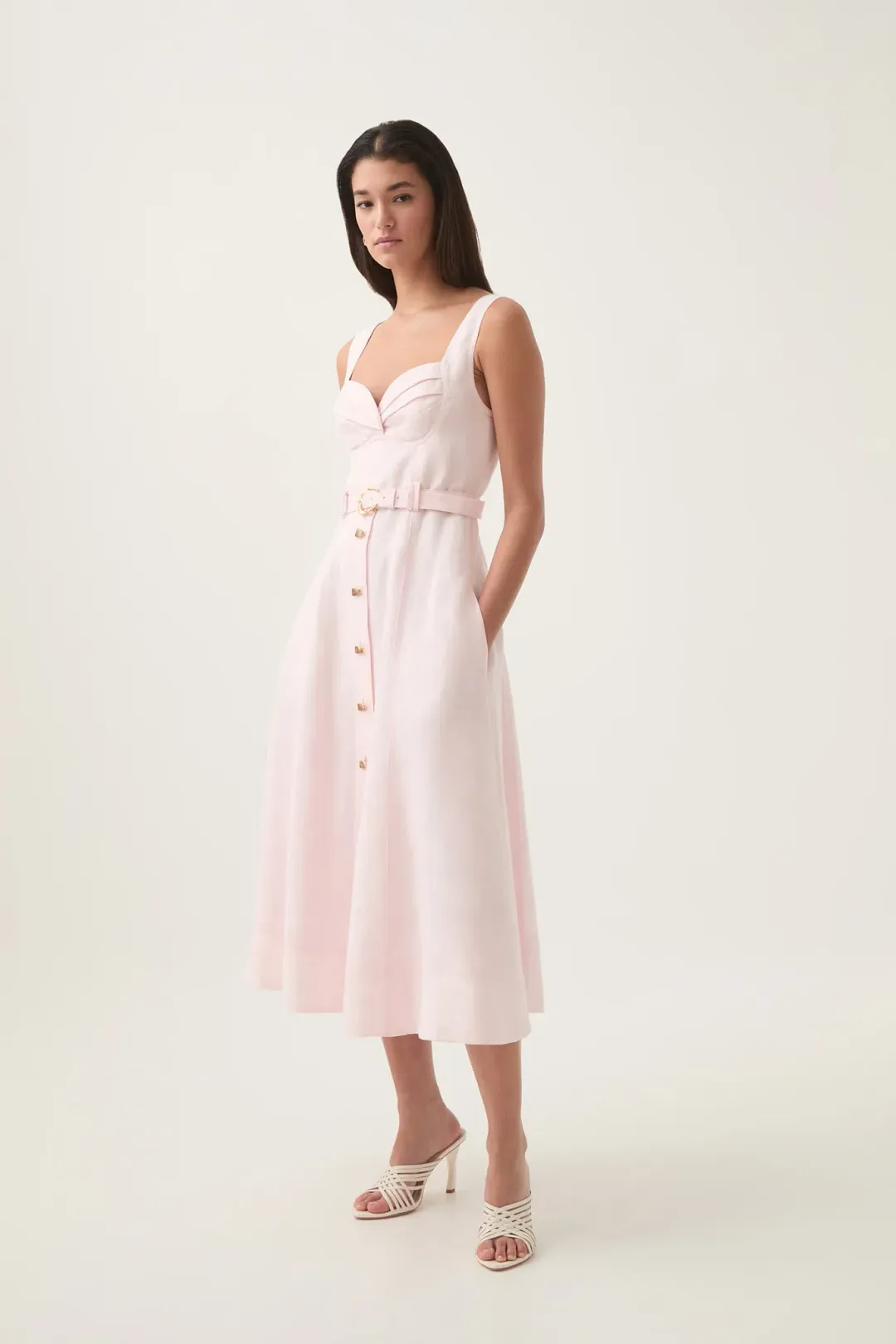 Aje Primary Belted Midi Dress Pastel Pink Size 8 for rent on The Volte - main image