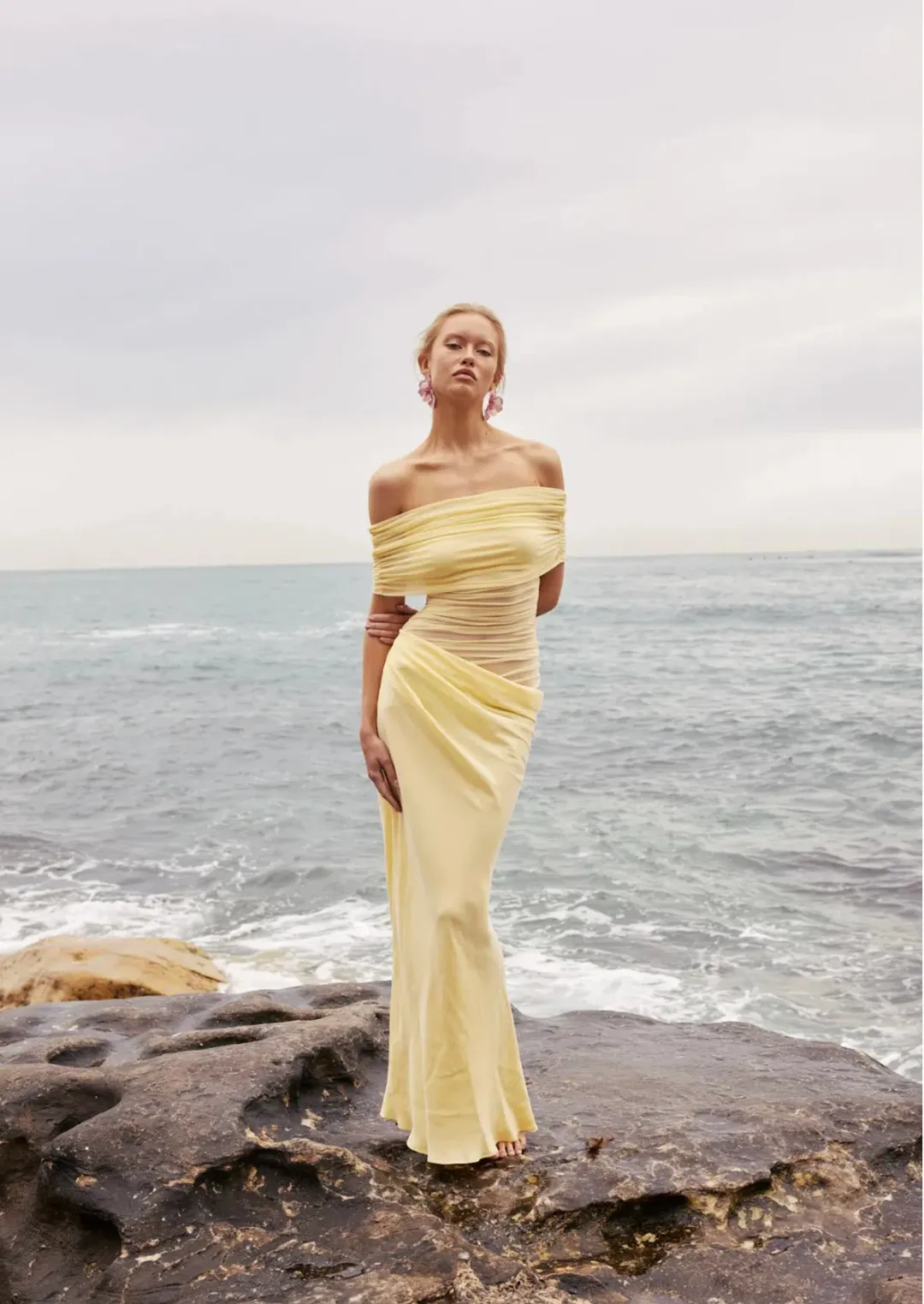 Benni Nico off Shoulder Maxi Dress in Butter Size AU 10 for rent on The Volte - main image