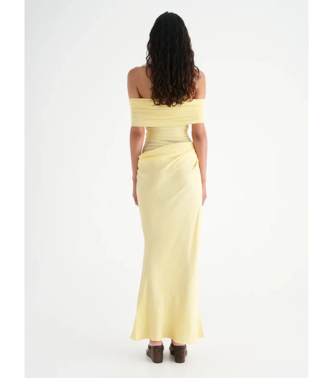 Benni Nico off Shoulder Maxi Dress in Butter Size AU 10 for rent on The Volte - main image