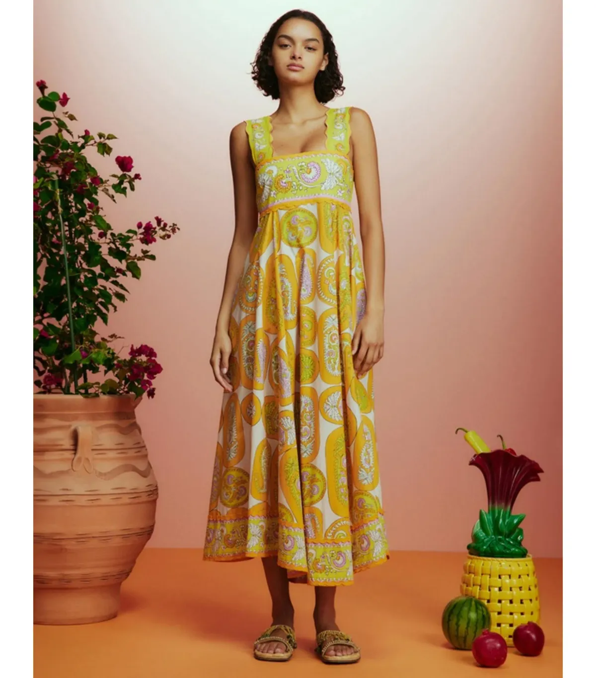Alemais Diana Summer Dress Yellow Floral Size AU 8 for rent on The Volte - main image