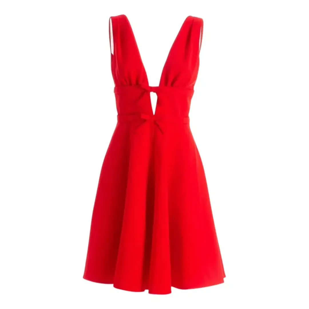 Miu Miu Bow Embellished Cady Crepe Dress Red Size AU 8 for rent on The Volte - main image