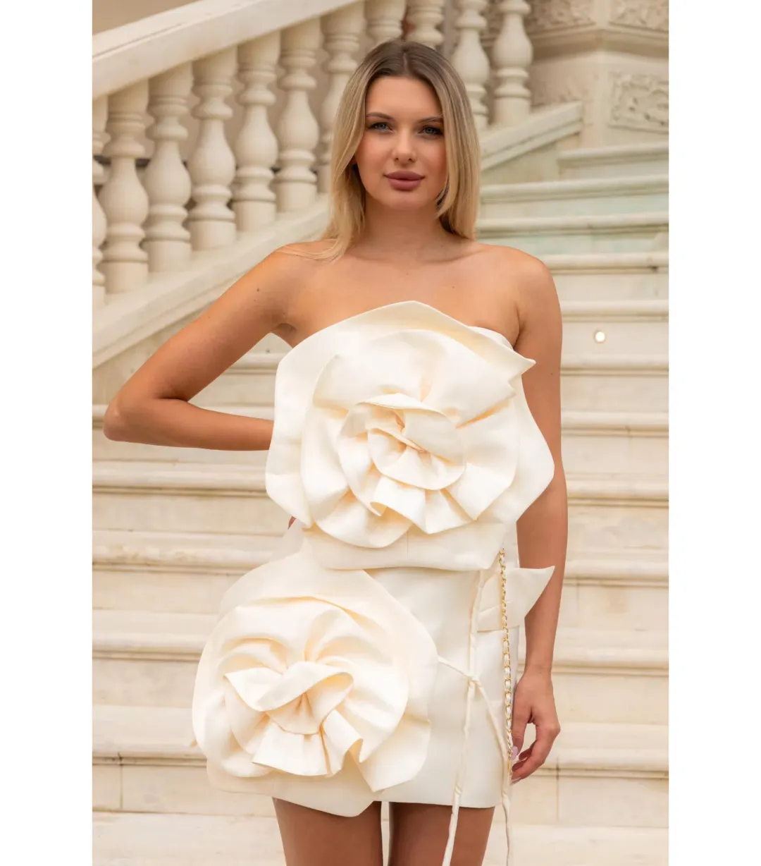 Sierra Darien Voluminous Flower Design Dress Silver Size AU 8 for rent on The Volte - main image