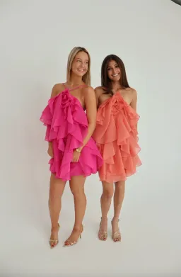 Aje Pandorea Layered Mini Dress Coral Size AU 8 for rent on The Volte - image 3