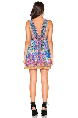 Camilla V Neck Tie Short Dress Alice In Essaouira Print Size 10 for rent on The Volte - image 3