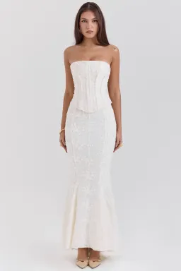 House of CB Dakota Embroidered Strapless Corset and Veronica Embroidered Godet Maxi Skirt Set Vintage Ivory Size M / AU 10 for rent on The Volte - image 2