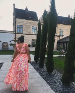 Anne Louise Boutique Clementine Maxi Dress Orange Fuchsia Floral Size 12 for rent on The Volte - image 2