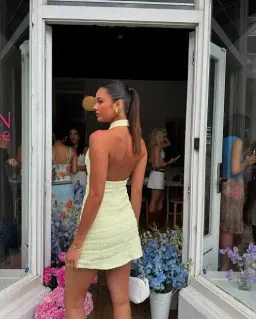 With Harper Lu Textured Halter Mini Dress Lemon Yellow Size XS / AU 6 for rent on The Volte - image 4