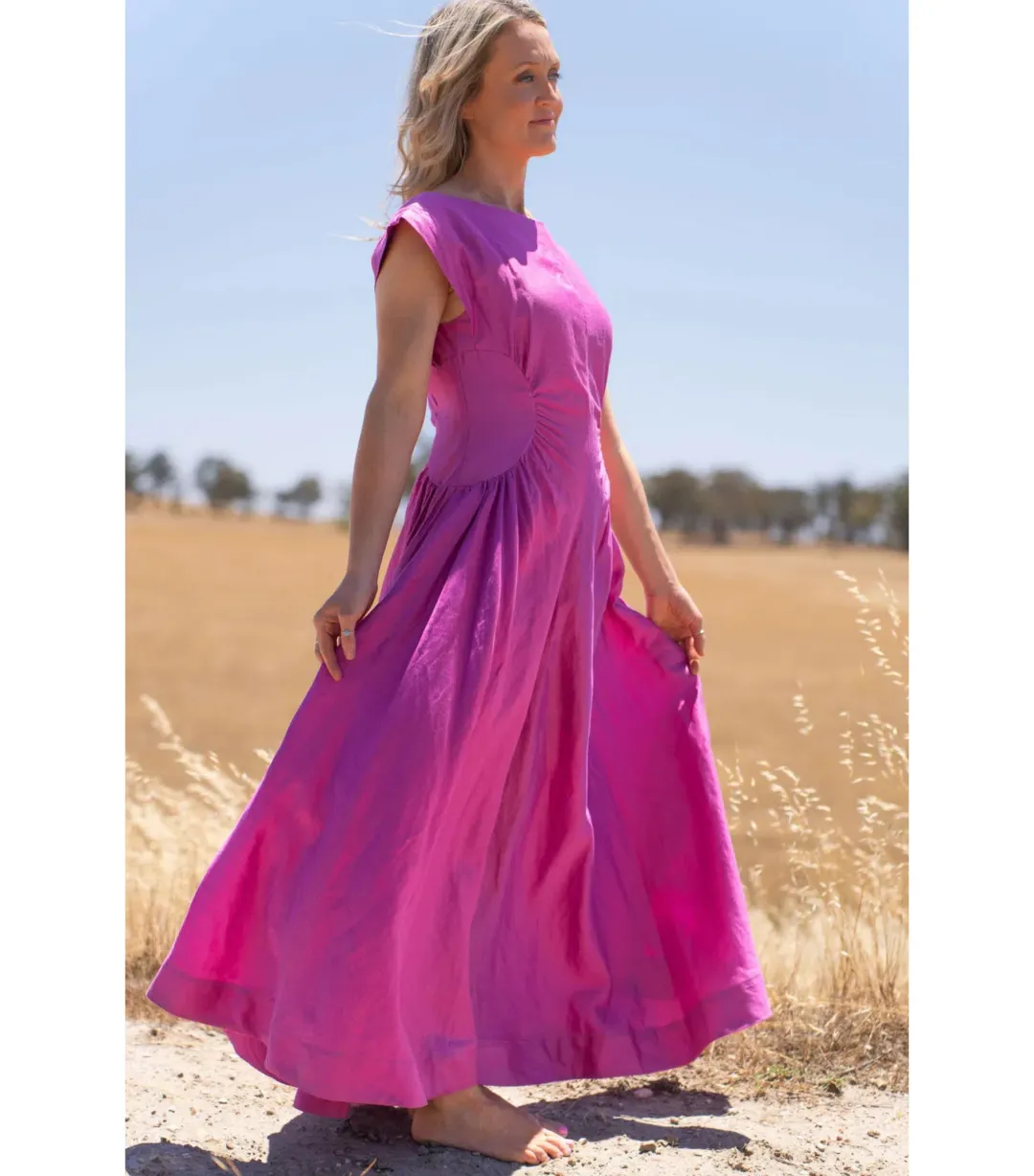 Acler Emery Midi Dress Magenta Size AU 10 for rent on The Volte - main image
