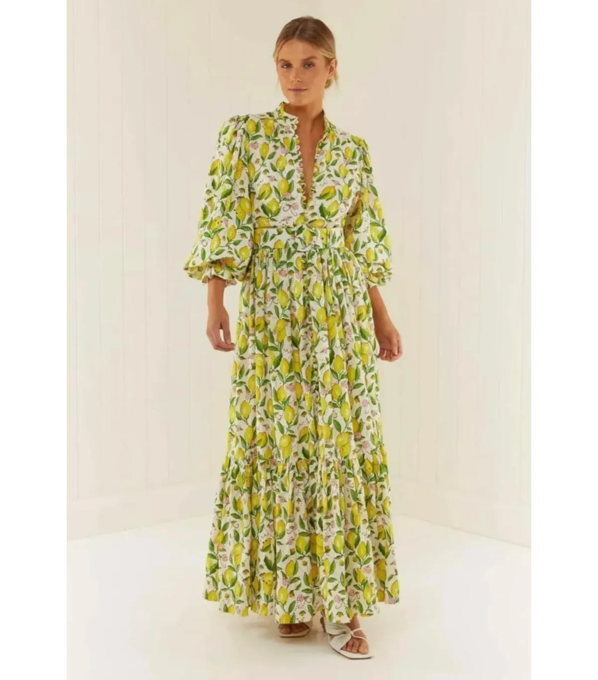 Palm Noosa Royal Flush Dress Lemon Print Size AU 12 - Image 1