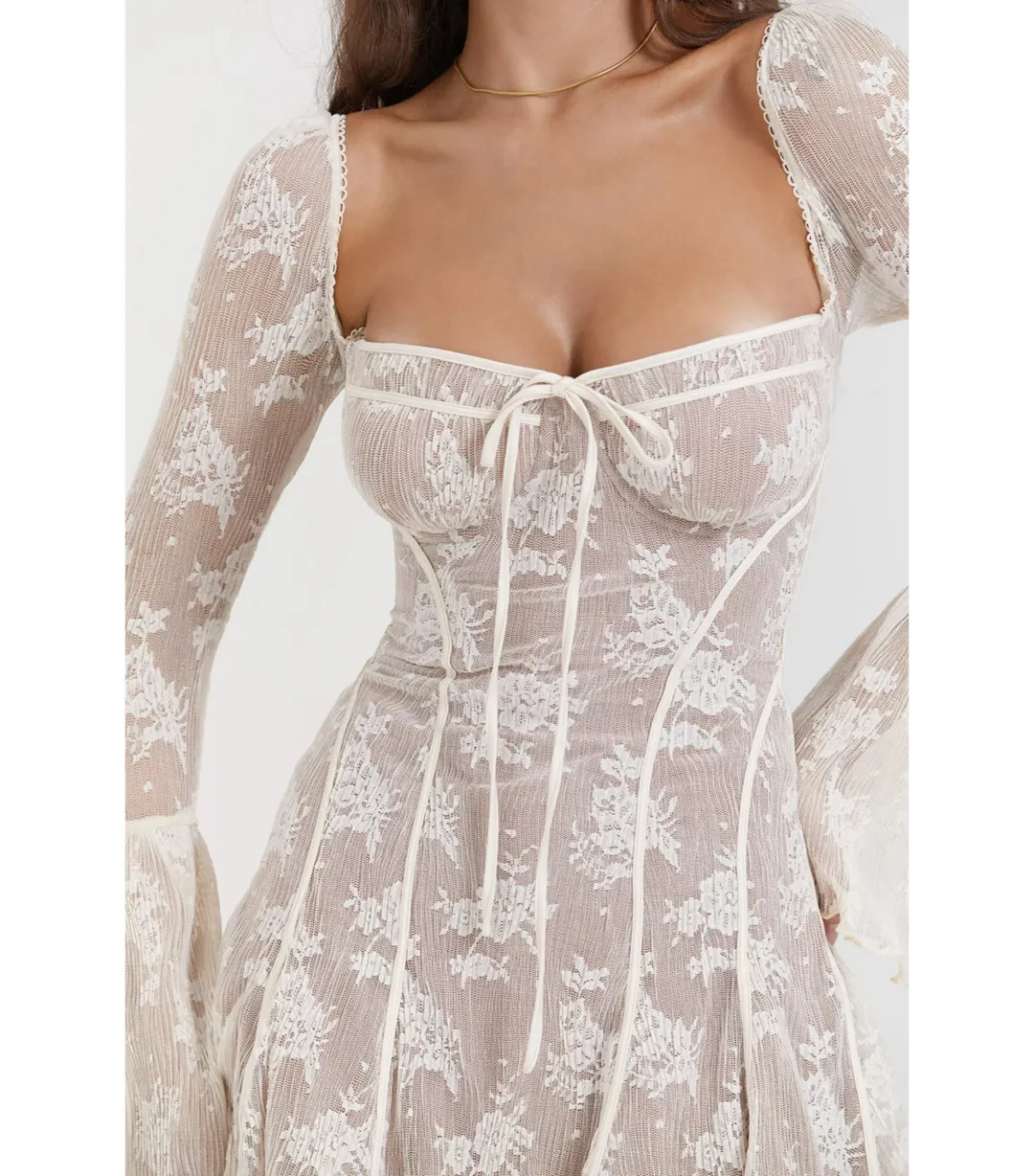 House Of CB Analissa Lace Corset Mini Dress Vintage Cream Size S / AU 8 for rent on The Volte - main image