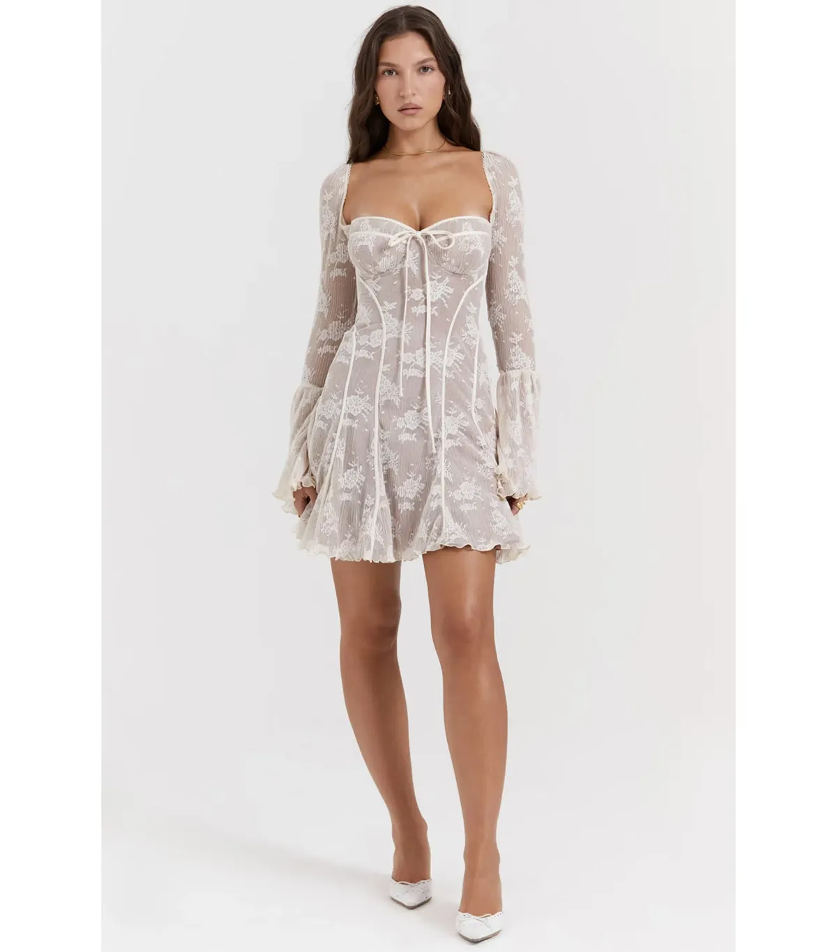 House Of CB Analissa Lace Corset Mini Dress Vintage Cream Size S / AU 8 for rent on The Volte - main image