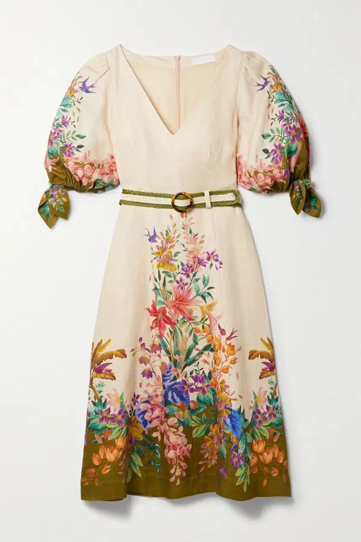 Zimmermann Tropicana Belted Linen Midi Dress in Cream Floral Print Size 3 / AU 14 - Image 6