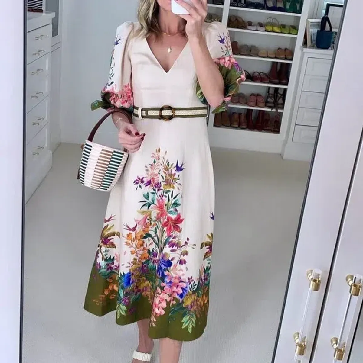 Zimmermann Tropicana Belted Linen Midi Dress in Cream Floral Print Size 3 / AU 14 - Image 5
