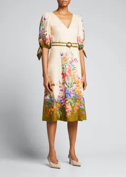Zimmermann Tropicana Belted Linen Midi Dress in Cream Floral Print Size 3 / AU 14 for rent on The Volte - image 2