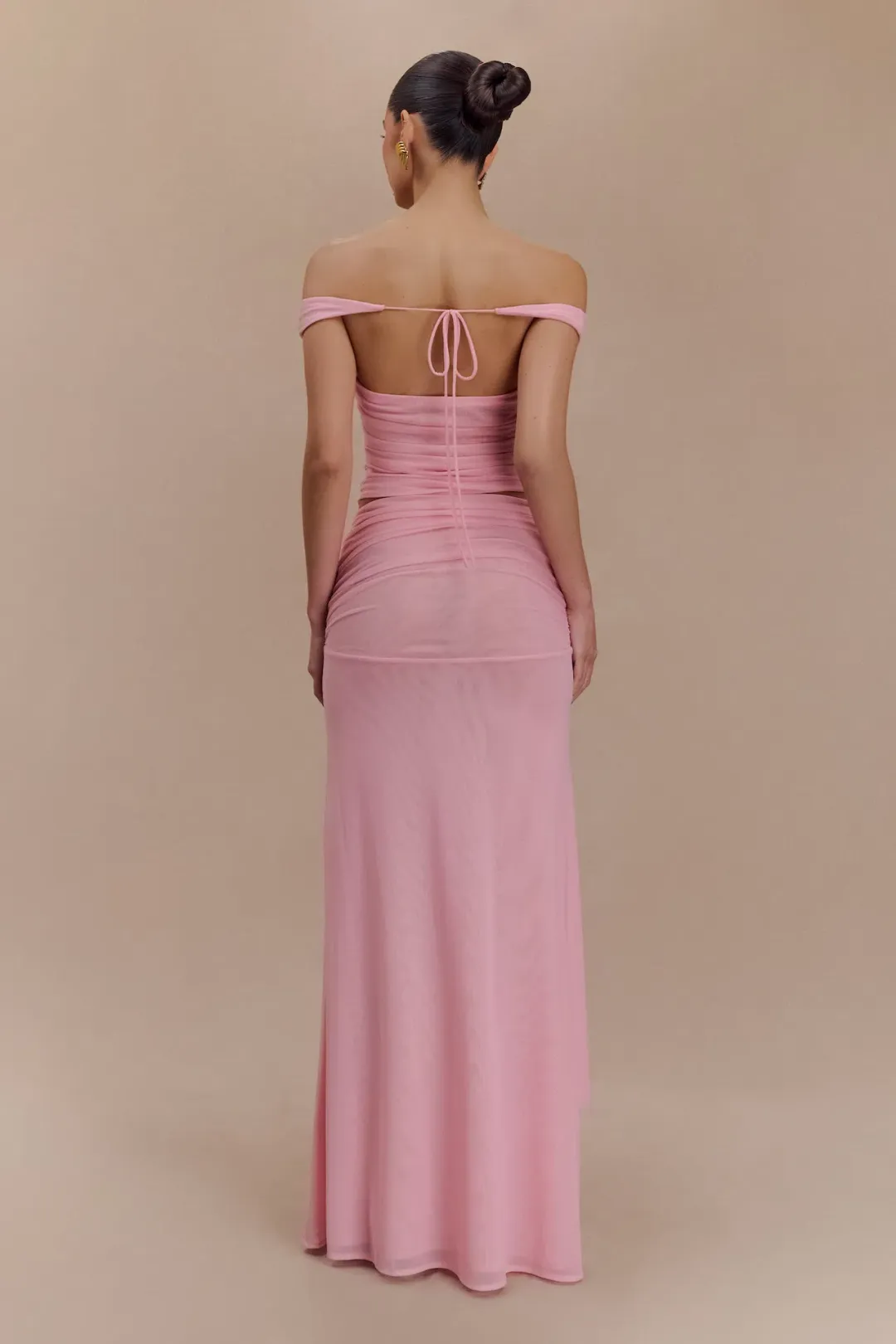 Meshki Brooklyn Mesh Crop Top and Arna Mesh Maxi Skirt Set Candy Pink Size 8 for rent on The Volte - main image
