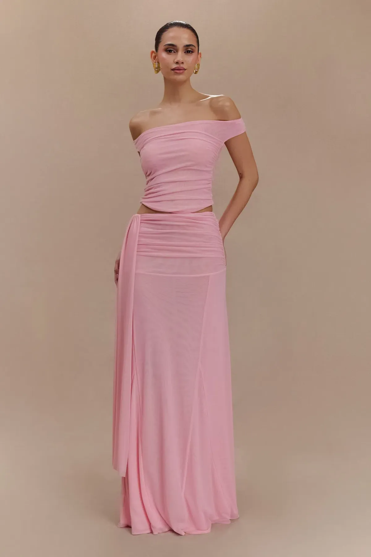 Meshki Brooklyn Mesh Crop Top and Arna Mesh Maxi Skirt Set Candy Pink Size 8 - Image 1