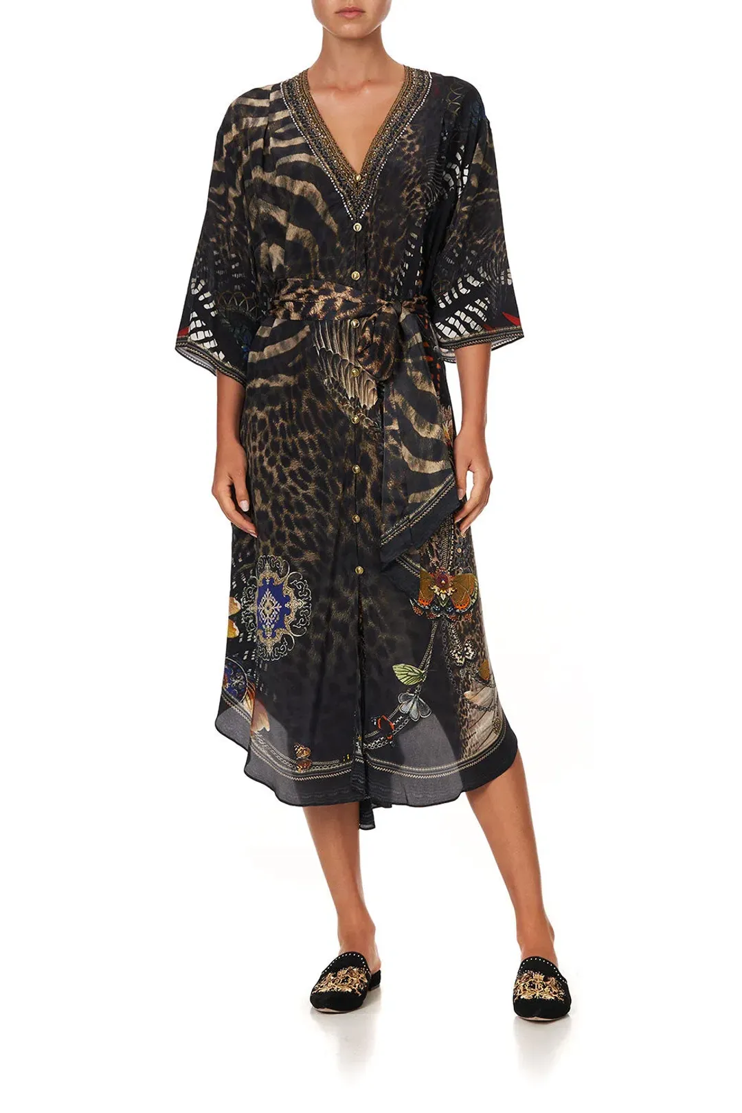 Camilla Treasure Chaser Loose Button Through Silk Dress Print Size 16 for rent on The Volte - main image