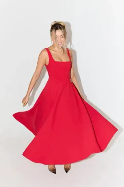 Odd Muse The Ultimate Muse High Waist Square Neck Midi Dress Red Size 10 for rent on The Volte - image 2