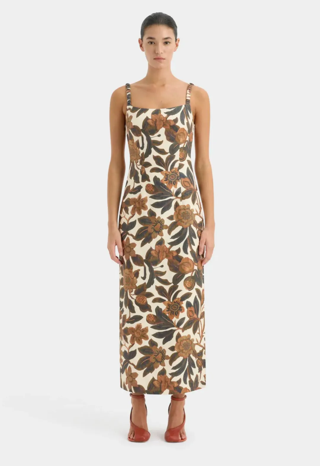 Sir the Lable Primrose Ruched Midi Dress Ivory Tapestry Size 2/Au 10 for rent on The Volte - main image