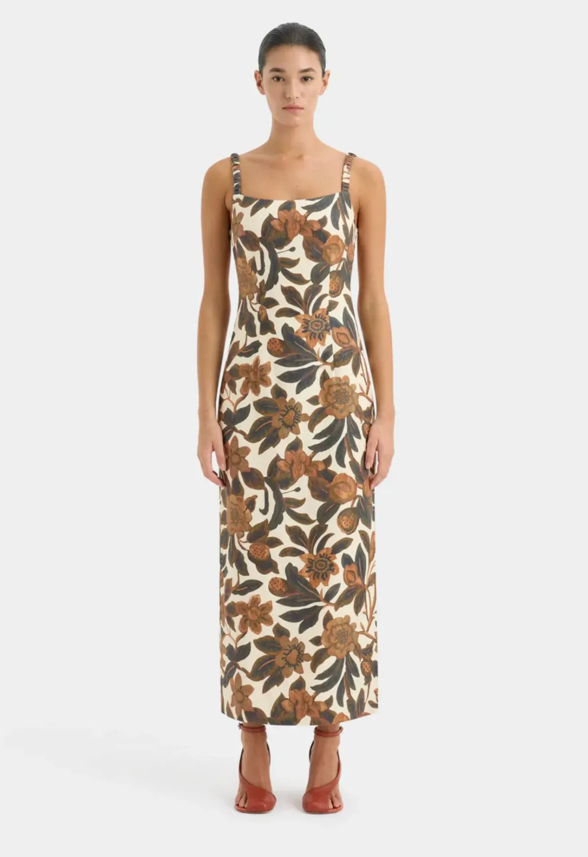 Sir the Lable Primrose Ruched Midi Dress Ivory Tapestry Size 2/Au 10 for rent on The Volte - main image
