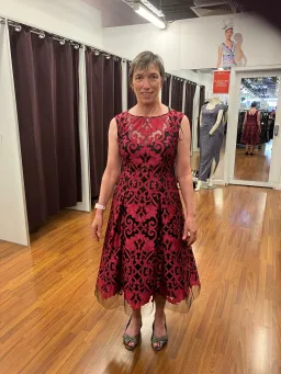 Anthea Crawford A-line Embroidered Mesh Red On Black Size 10 for rent on The Volte - image 1