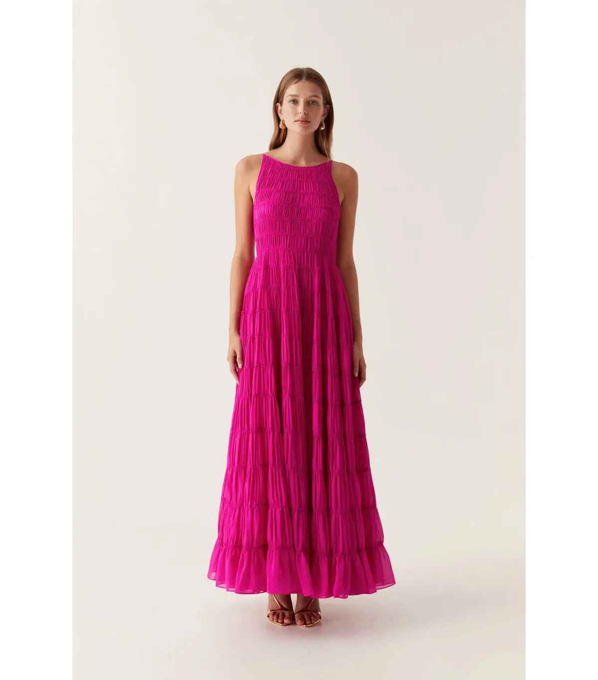 Aje Rosewood Ruched Maxi Dress Magenta Size AU 16 - Image 1