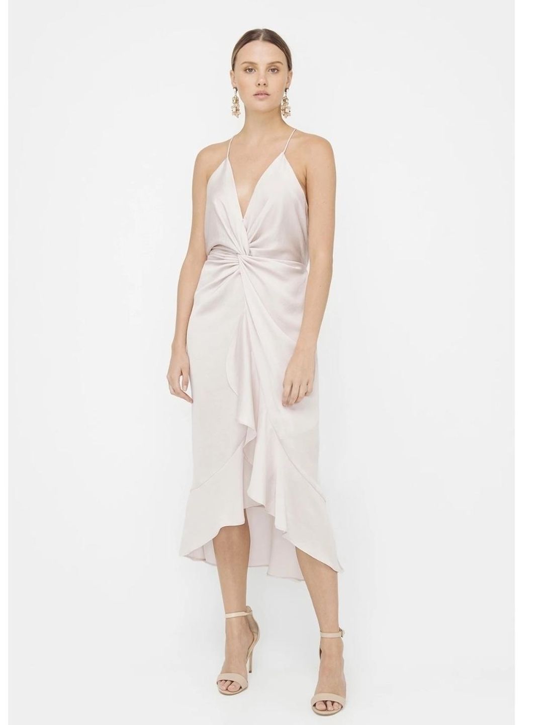 Sheike Midi Knot Dress Champagne Size 8 for rent on The Volte - main image