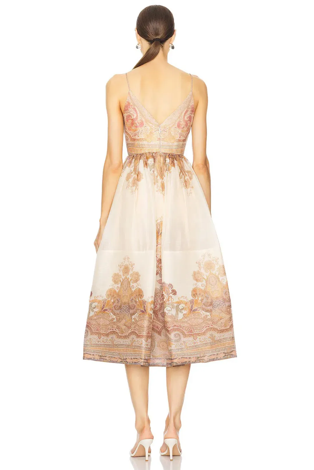 Zimmermann Illustration Draped Midi Dress Cream Paisley Size 8 for rent on The Volte - main image