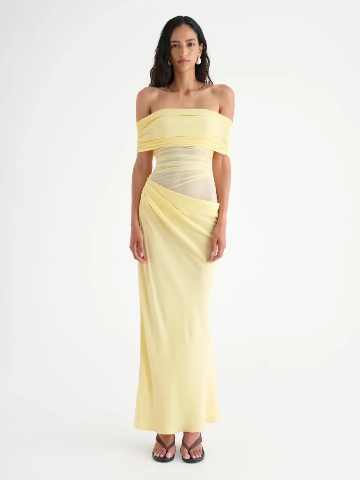 Benni Nico Off Shoulder Maxi Dress in Butter Size 8 - Image 1
