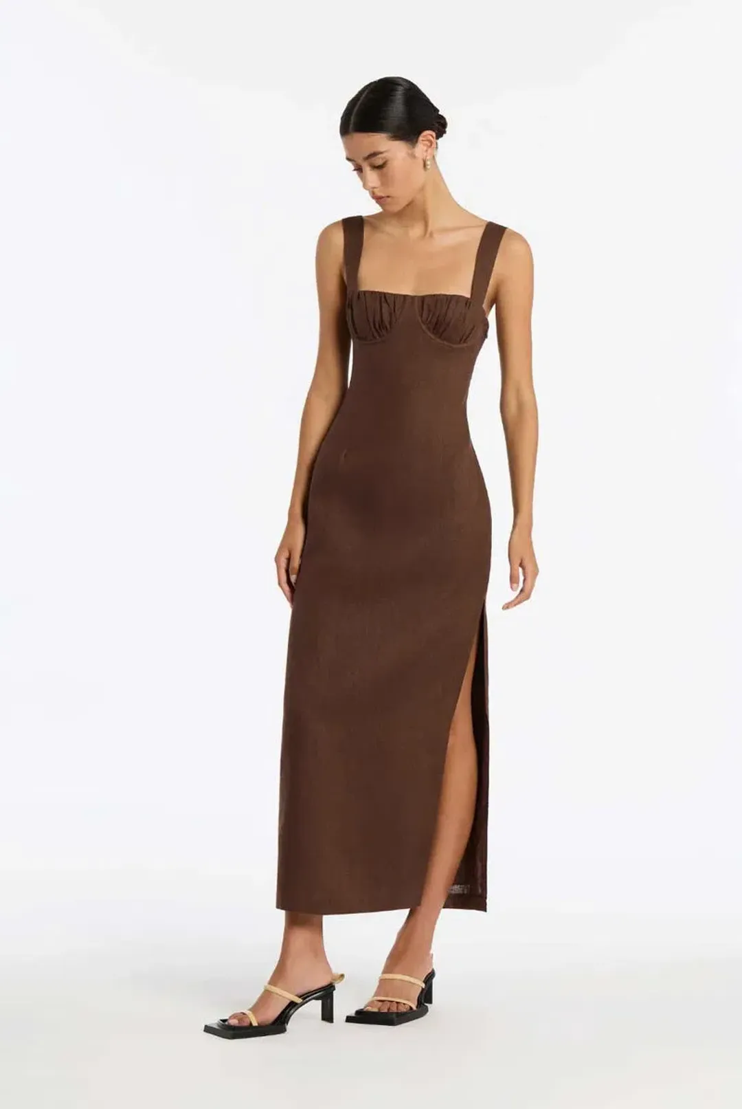 Sir the Label Bettina Midi Dress Chocolate Size 2 / AU 10 for rent on The Volte - main image