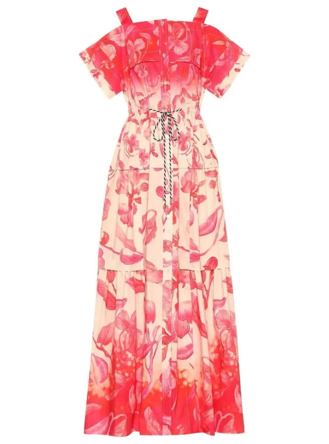 Peter Pilotto Long Drop Shoulder Tiered Skirt Degrade Print Cotton Dress Floral Size AU 12 for rent on The Volte - main image