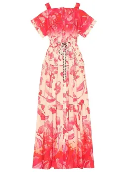 Peter Pilotto Long Drop Shoulder Tiered Skirt Degrade Print Cotton Dress Floral Size AU 12 for rent on The Volte - image 1